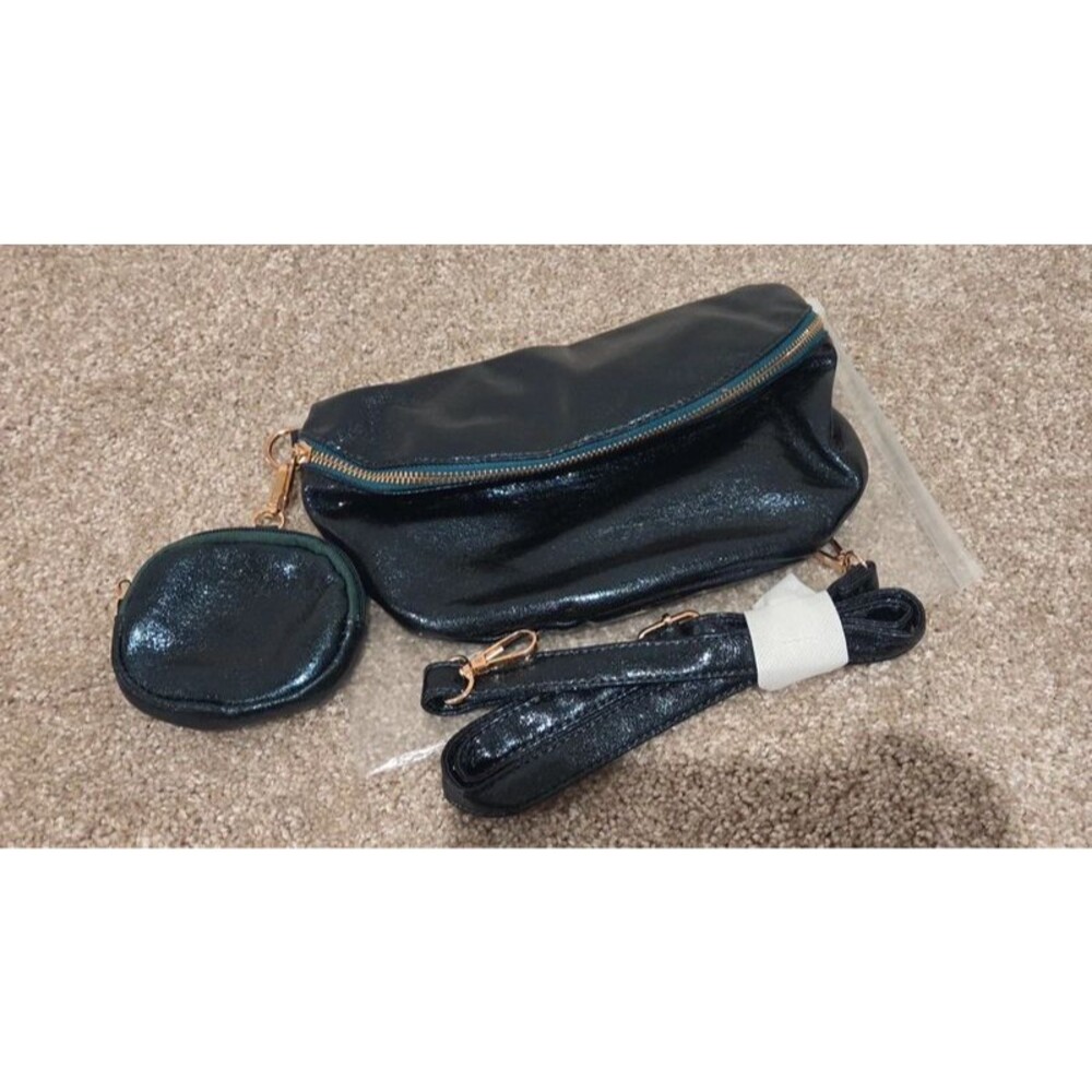 Dark green metallic crossbody bag